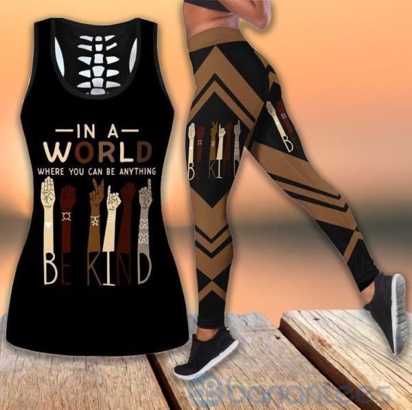 Be Kind Black Hollow Tank And Legging Outfit Product Photo