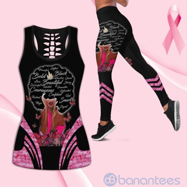 Beautiful Black Girl Pink Ribbon Hollow Tank And Legging Outfit Product Photo