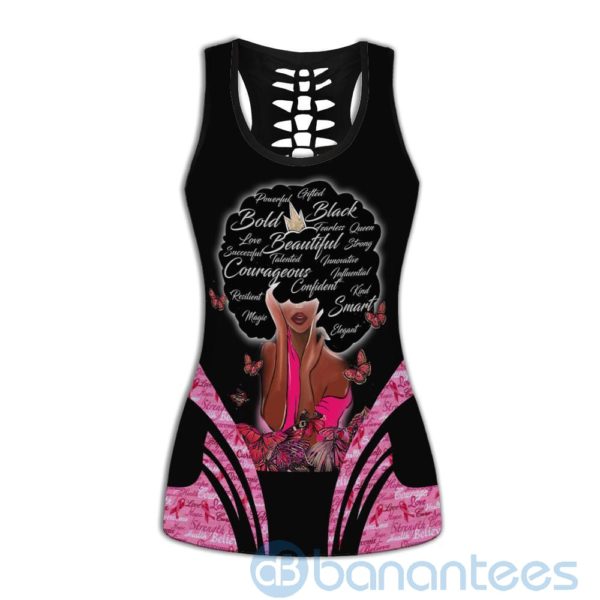 Beautiful Black Girl Pink Ribbon Hollow Tank And Legging Outfit Product Photo