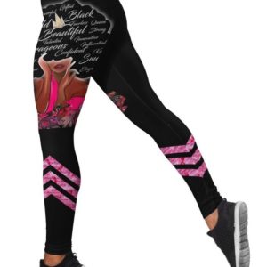 Beautiful Black Girl Pink Ribbon Hollow Tank And Legging Outfit Product Photo
