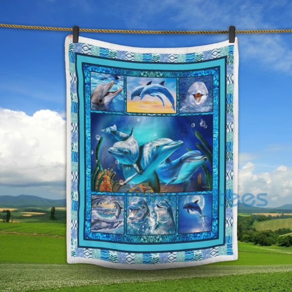 Beautiful Dolphine Digital Art Blue Sherpa Blanket Product Photo