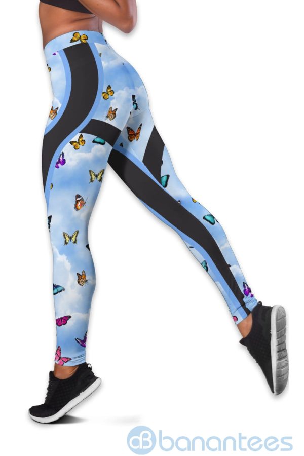 Beautiful Monarch Blue Sky Yoga Hollow Tank And Legging Outfit Product Photo