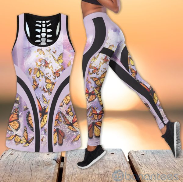 Beautiful Monarch Purple Yoga Hollow Tank And Legging Outfit Product Photo