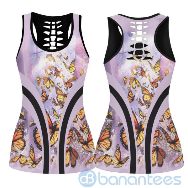 Beautiful Monarch Purple Yoga Hollow Tank And Legging Outfit Product Photo