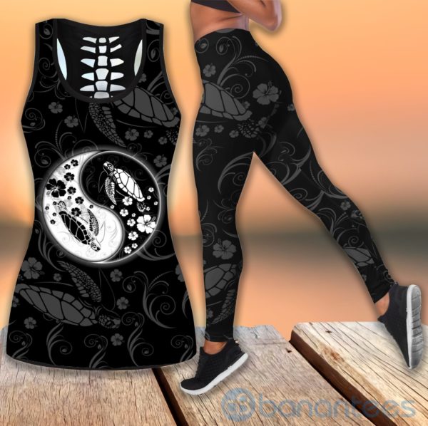 Black And White Turtle Tank Top Legging Set Outfit Product Photo