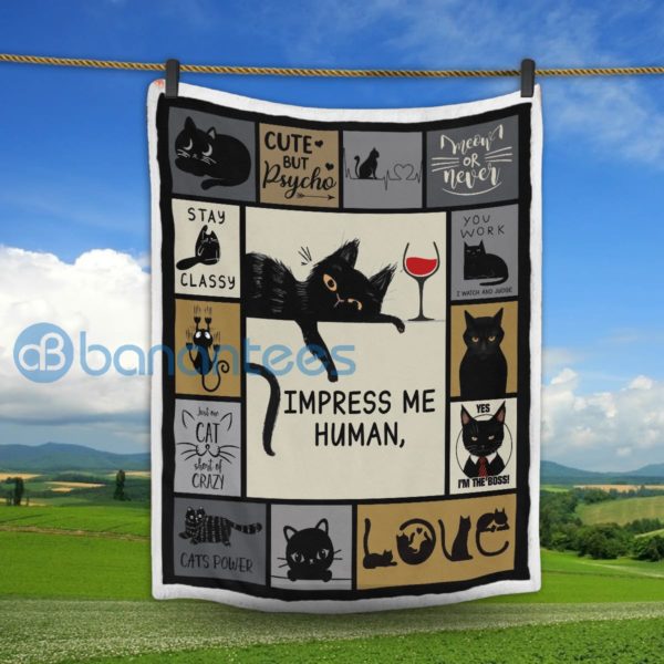 Black Cat Impress Me Human Sherpa Blanket Product Photo