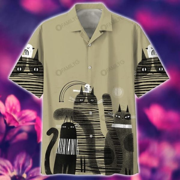 Black Cat Shirt Illustration Black Cat Hawaiian Shirt Summer Hawaiian Product Photo