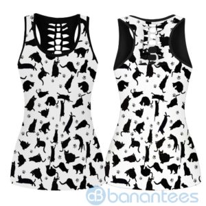 Black Cats Pattern Hollow Tank And Legging Outfit Product Photo