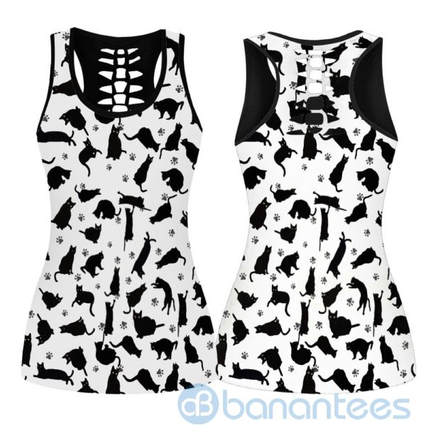 Black Cats Pattern Hollow Tank And Legging Outfit Product Photo