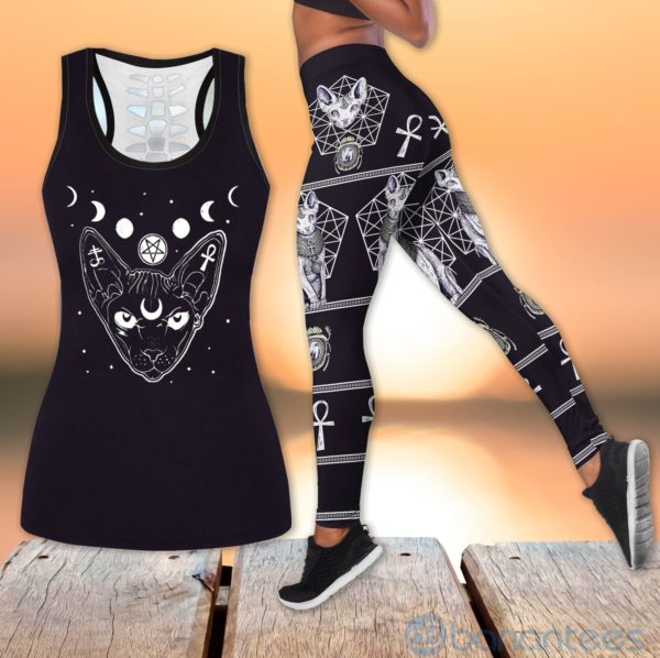 Black Gothic Sphynx Hollow Tank And Legging Outfit Product Photo