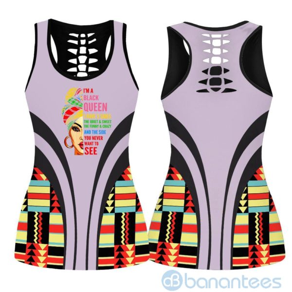 Black Queen Quiet And Sweet Funny And Crazy Hollow Tank And Legging Outfit Product Photo