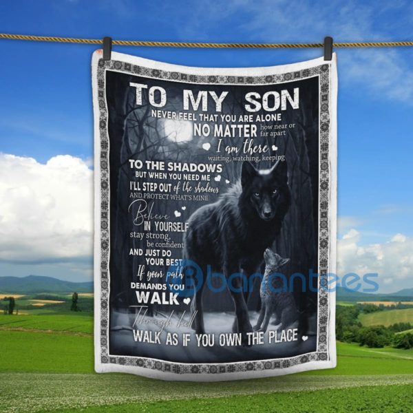 Black Wofl To My Son Never Feel That You Are Alone Sherpa Blanket Product Photo