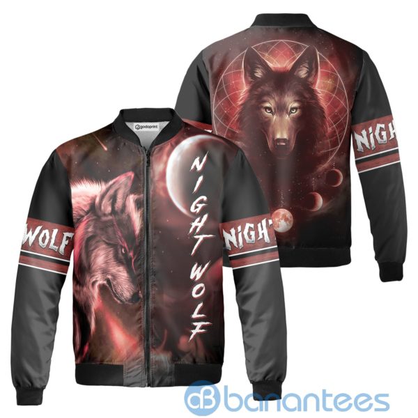 Bloody Full Moon Magic Staring Night Wolf Howling Wolf Fleece Bomber Jacket Product Photo