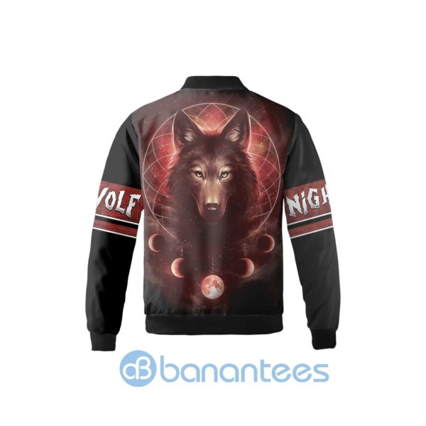 Bloody Full Moon Magic Staring Night Wolf Howling Wolf Fleece Bomber Jacket Product Photo