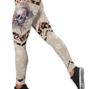 Blooming Floral Skull Yoga Hollow Tank And Legging Outfit Product Photo