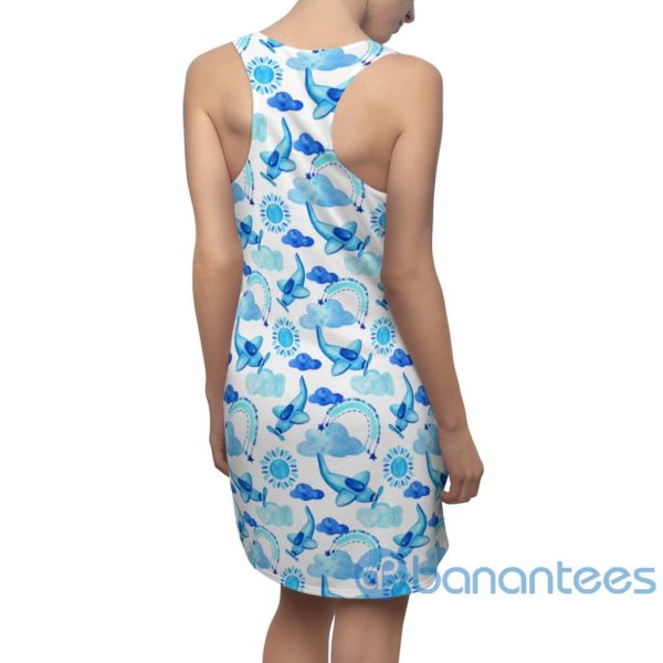 Blue Airplane Clouds Rainbow Sun Pattern Racerback Dress For Women Product Photo