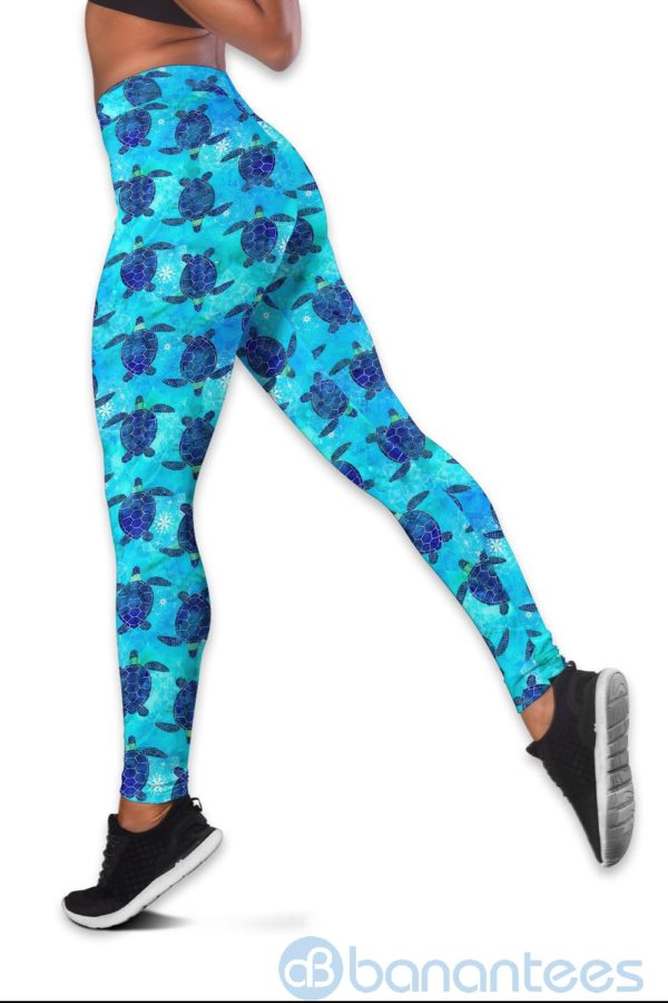 Blue Sea Turtles Hollow Tank And Legging Outfit Product Photo
