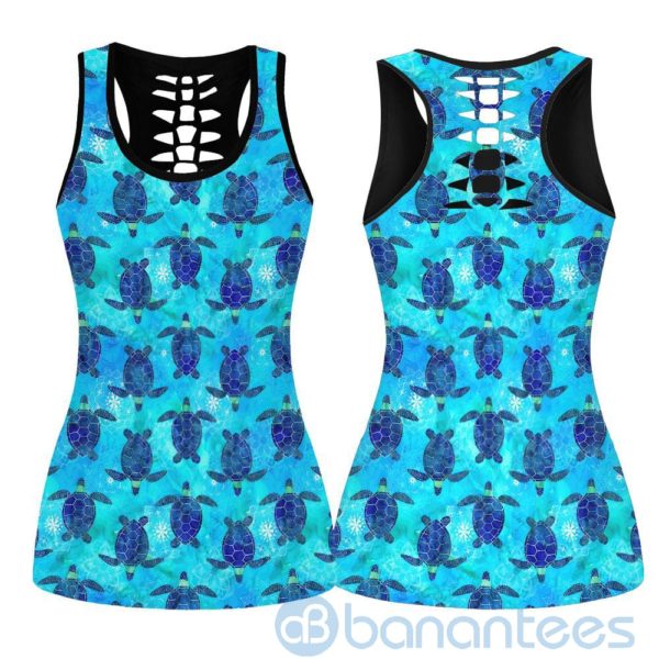 Blue Sea Turtles Hollow Tank And Legging Outfit Product Photo