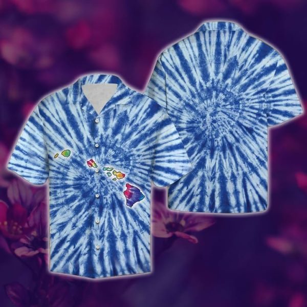 Blue Tie Dye Short Sleeves Hawaiian Shirt Product Photo