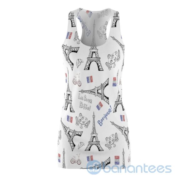 Bonjour Latour Eiffel Bike Seamless Pattern White Racerback Dress For Women Product Photo