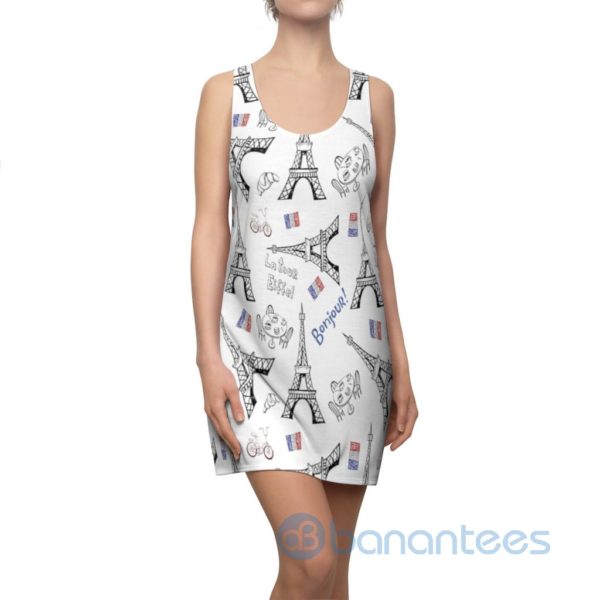 Bonjour Latour Eiffel Bike Seamless Pattern White Racerback Dress For Women Product Photo