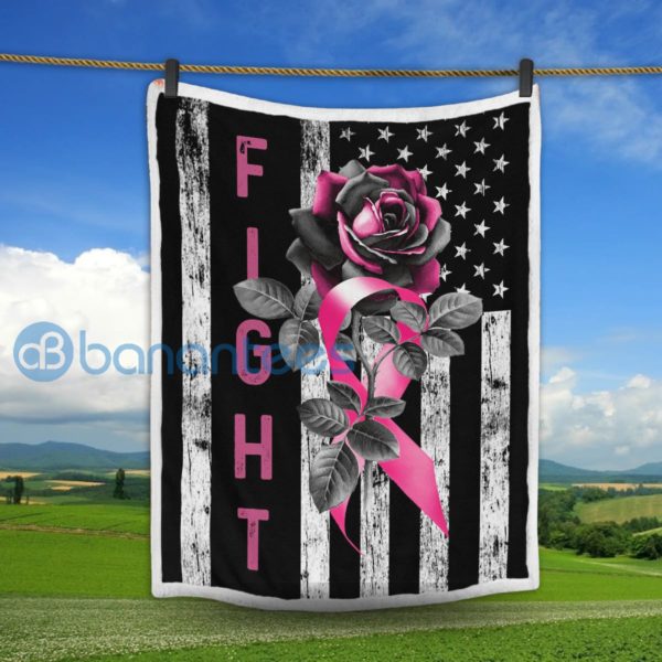 Breast Cancer Fighter Us Flag Sherpa Blanket Product Photo