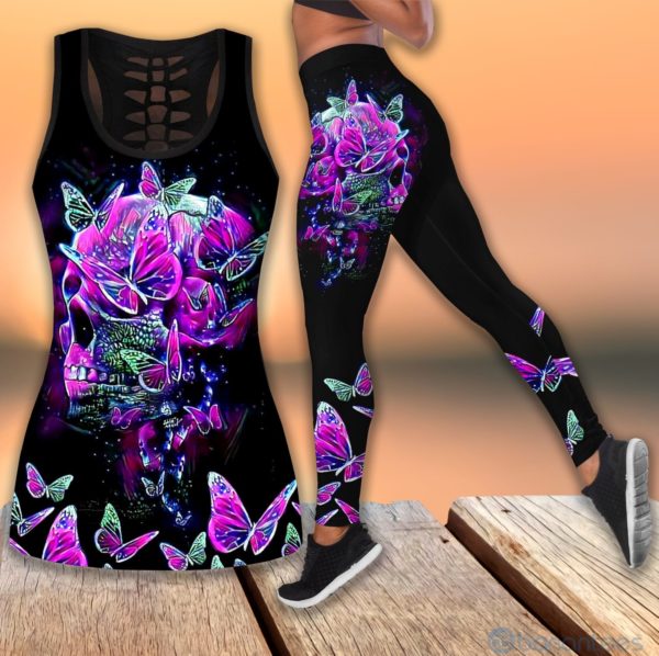 Butterfly Skull And Tattoos Hollow Tank And Legging Outfit Product Photo