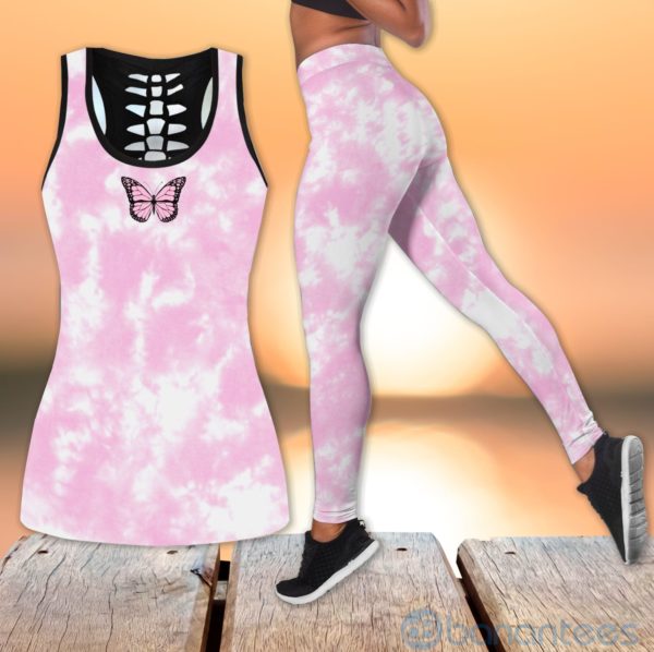Butterfly Tie Dye Pink Hollow Tank And Legging Outfit Product Photo