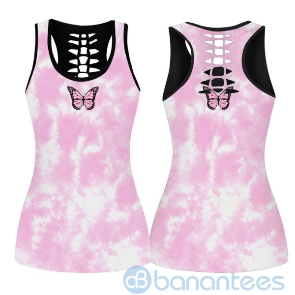 Butterfly Tie Dye Pink Hollow Tank And Legging Outfit Product Photo