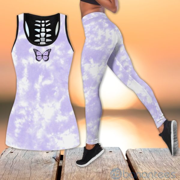 Butterfly Tie Dye Purple Hollow Tank And Legging Outfit Product Photo