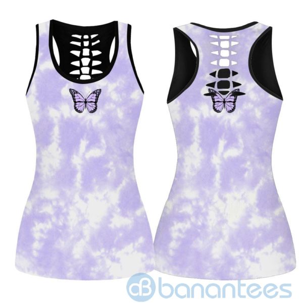 Butterfly Tie Dye Purple Hollow Tank And Legging Outfit Product Photo