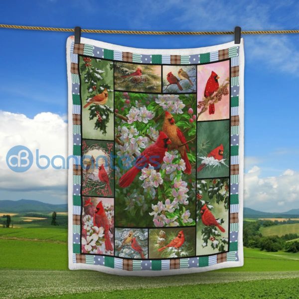 Cardinal Bird And Flowers Sherpa Blanket Product Photo