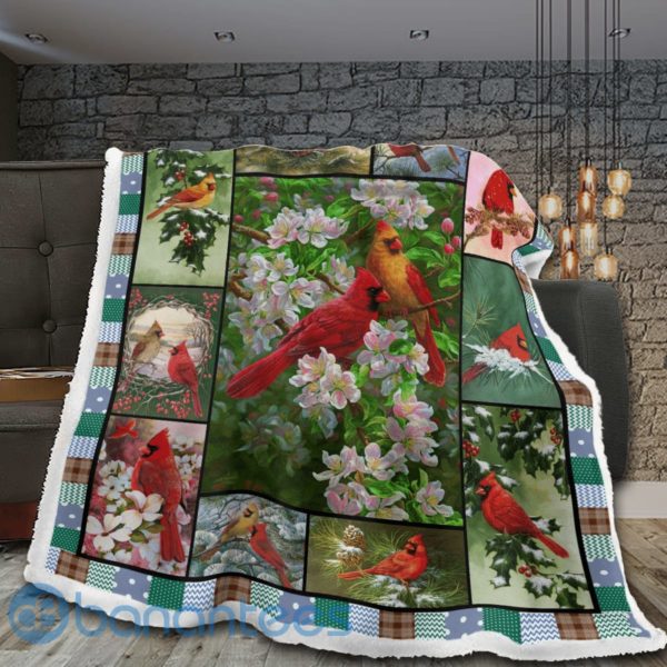 Cardinal Bird And Flowers Sherpa Blanket Product Photo