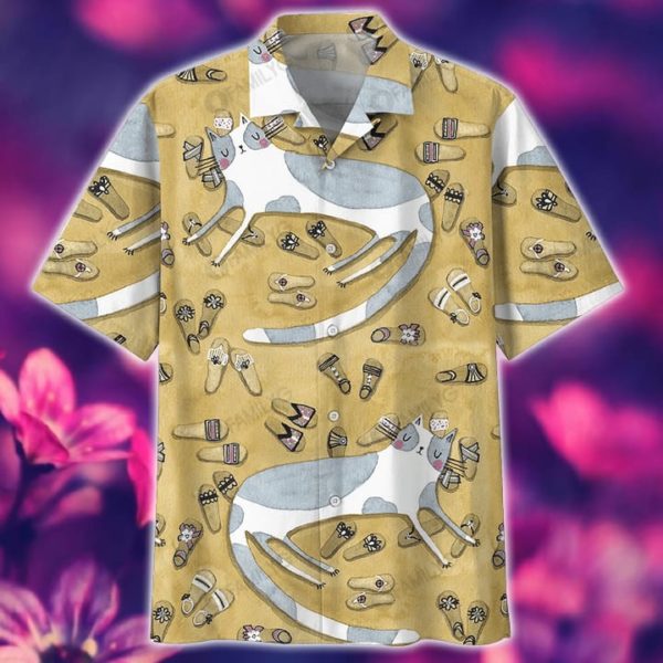 Cat Shirt Sleeping Cat In Home Hawaiian Shirt Summer Hawaiian Product Photo