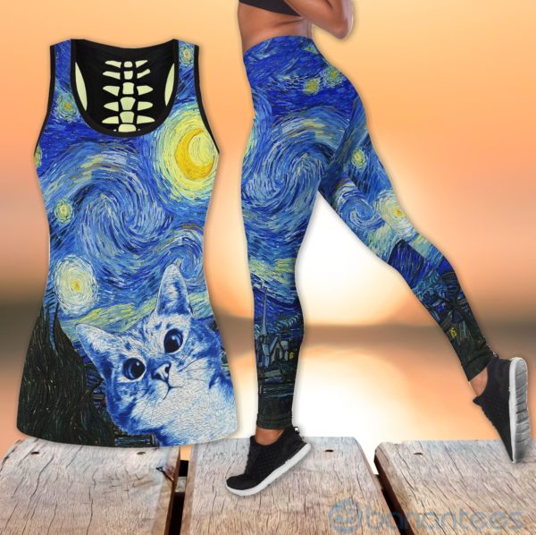 Cat Starry Night Hollow Tank And Legging Outfit Product Photo