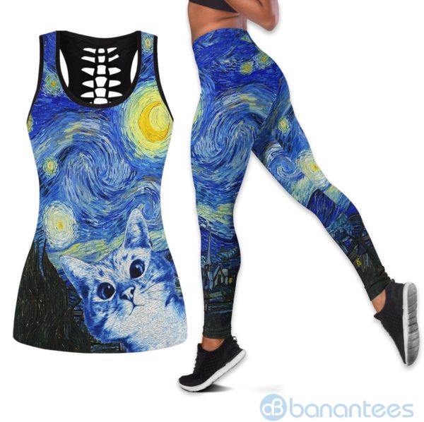 Cat Starry Night Hollow Tank And Legging Outfit Product Photo