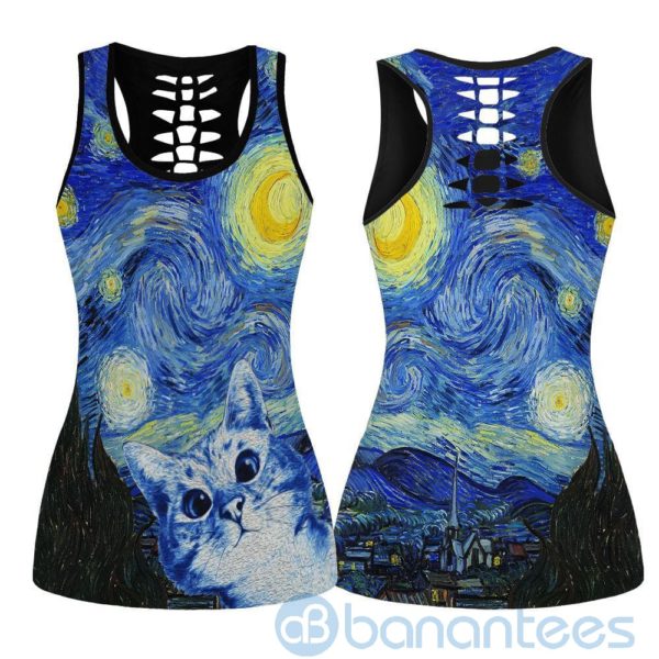 Cat Starry Night Hollow Tank And Legging Outfit Product Photo