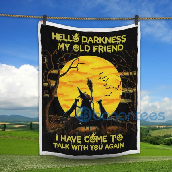 Cats And Witch Halloween Hello Darkness My Old Friend Sherpa Blanket Product Photo