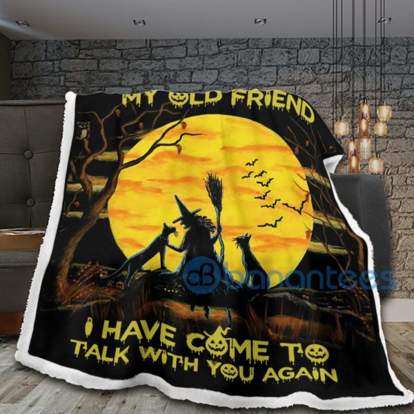 Cats And Witch Halloween Hello Darkness My Old Friend Sherpa Blanket Product Photo