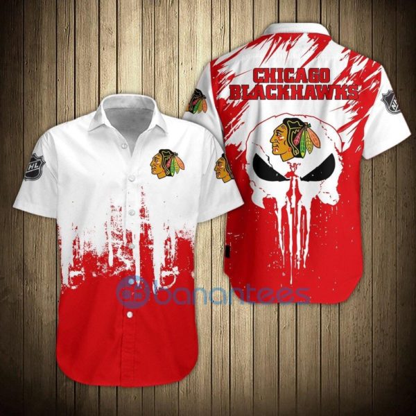 Chicago Blackhawks Skull Short Sleeves Hawaiian Shirt Product Photo