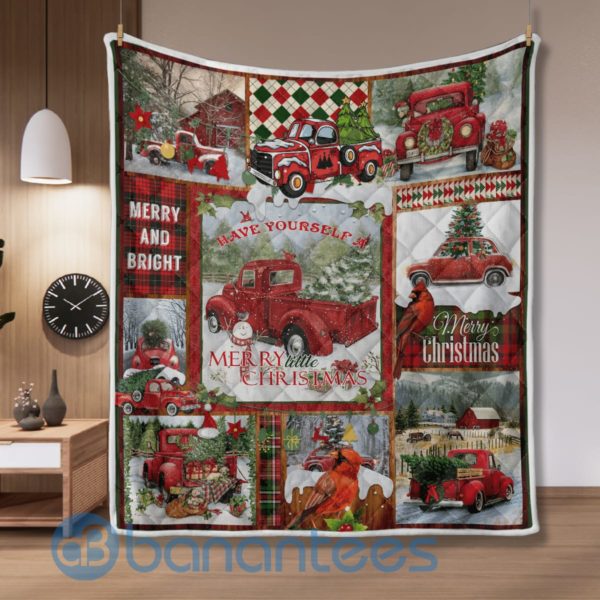 Christmas Mery And Bright Red Truck Quilt Blanket Product Photo