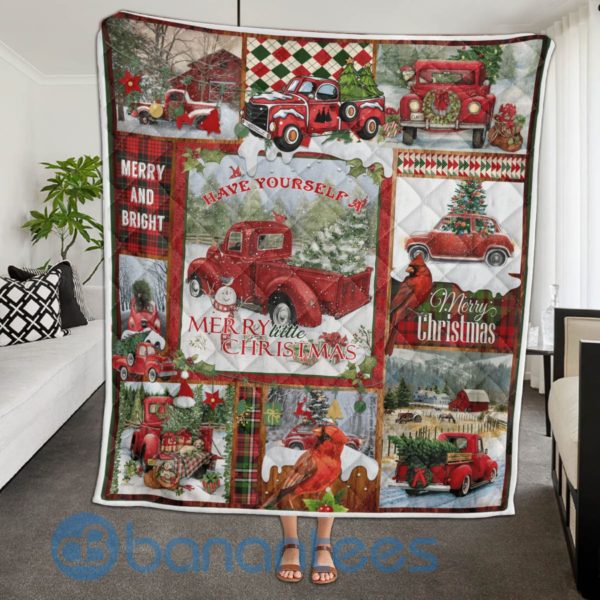 Christmas Mery And Bright Red Truck Quilt Blanket Product Photo