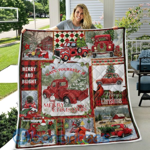 Christmas Mery And Bright Red Truck Quilt Blanket Product Photo