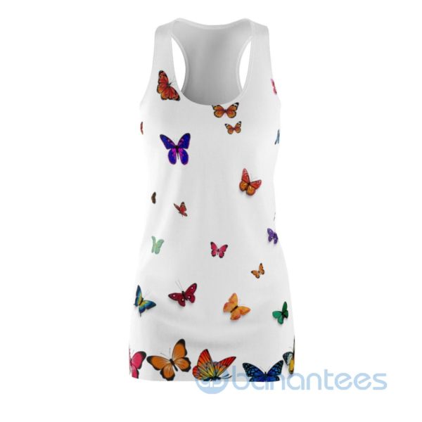 Colorful Butterflies White Racerback Dress For Women Product Photo