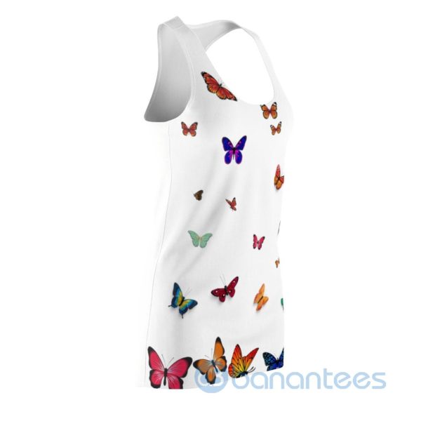 Colorful Butterflies White Racerback Dress For Women Product Photo