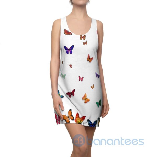 Colorful Butterflies White Racerback Dress For Women Product Photo