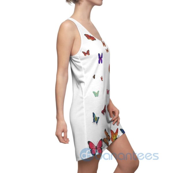 Colorful Butterflies White Racerback Dress For Women Product Photo