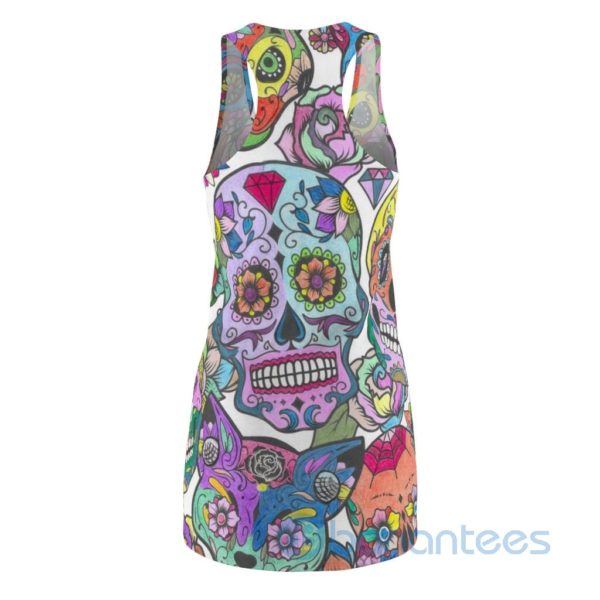 Colorful Flowers Pattern And Flower Skull Design Racerback Dress For Women Product Photo