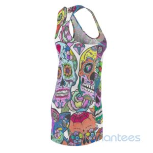 Colorful Flowers Pattern And Flower Skull Design Racerback Dress For Women Product Photo