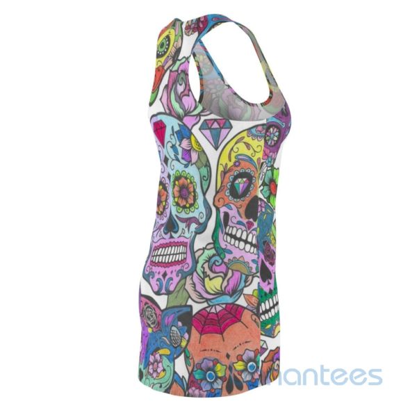 Colorful Flowers Pattern And Flower Skull Design Racerback Dress For Women Product Photo